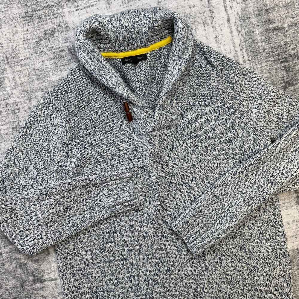 Banana Republic Sweater Mens Large Shawl Collar Toggle Marled Blue Fisherman